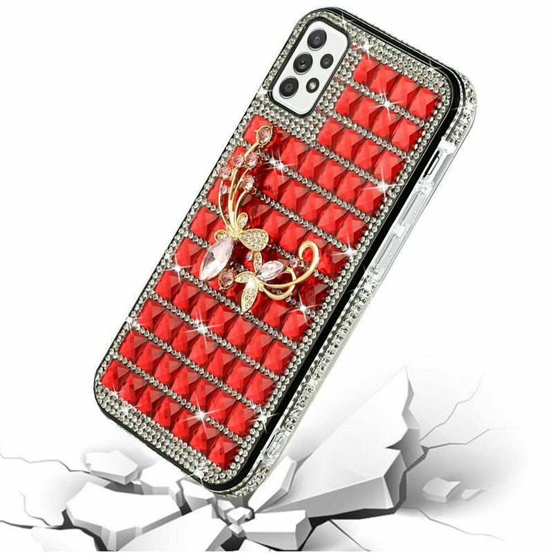 For Samsung Galaxy A52 5G Trendy Fashion Case Cover Butterfly Floral On Red