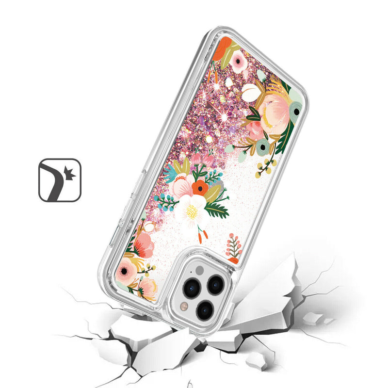 For Iphone 12 Pro 6 1 Only Design Water Quicksand Glitter Case Cover Floral A