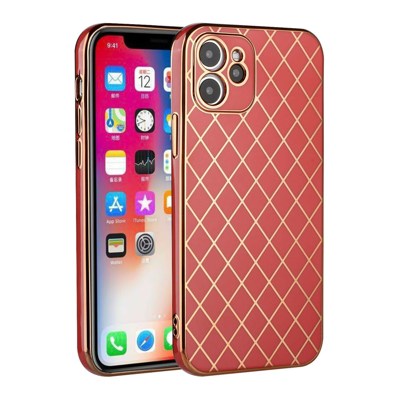 For Apple Iphone Se2 2020 8 7 Grid Diamond Lines Tpu Case Cover Red