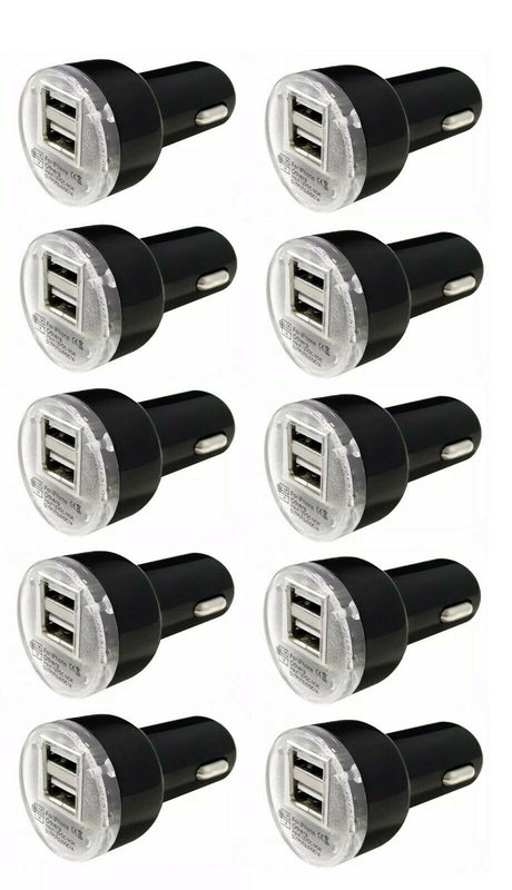 10X Black Dual Usb Port Car Charger Adapter 2 1A For Iphone Lg Htc Samsung Phone