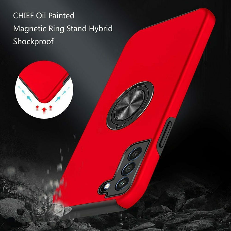 For Samsung Galaxy S21 Fe Chief Oil Painted Magnetic Ring Stand Case Cover Red