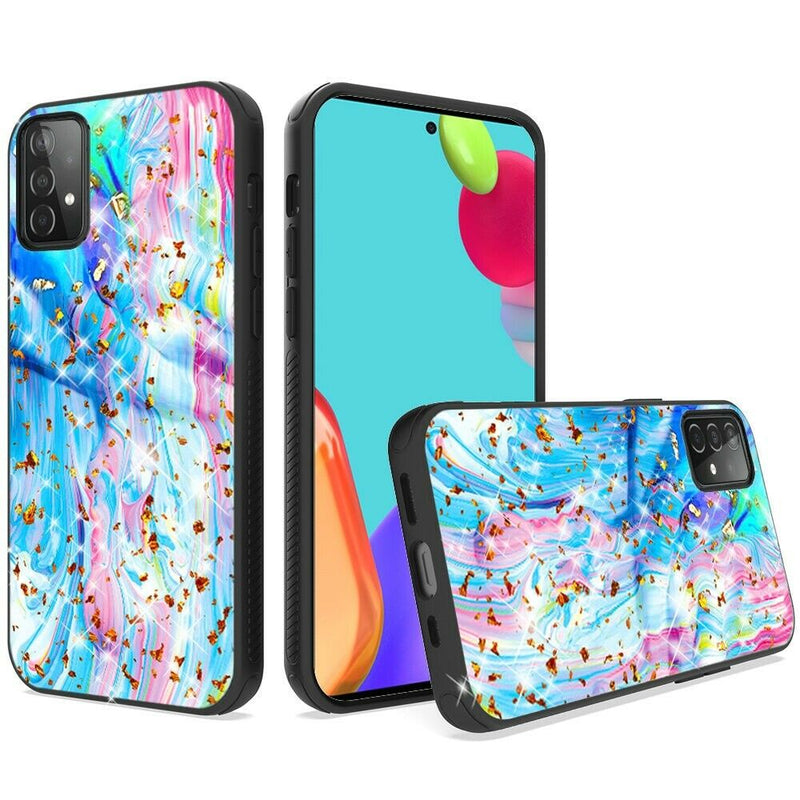 For Samsung Galaxy A52 5G Glitter Printed Hybrid Cover Case Colorful Galaxy